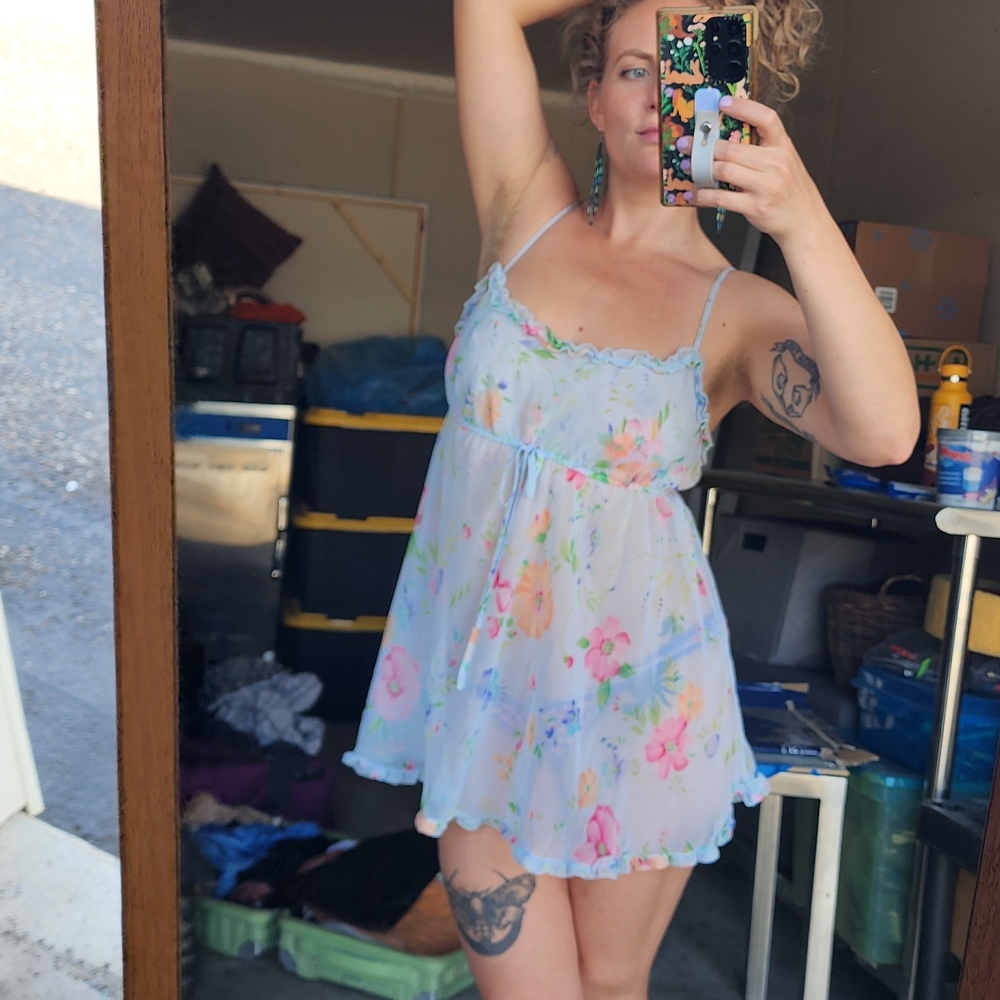 Victoria's Secret Floral Chemise - Blue and Pink